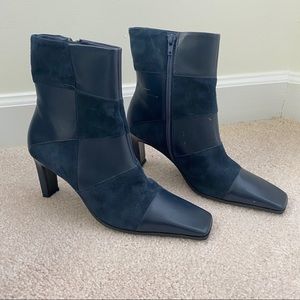 vintage blue suede patchwork boots